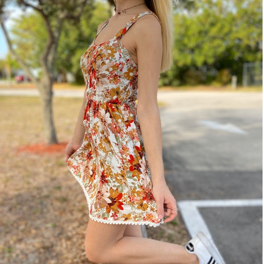 🌻 Papaya Floral A-line Dress Sweetheart Neckline